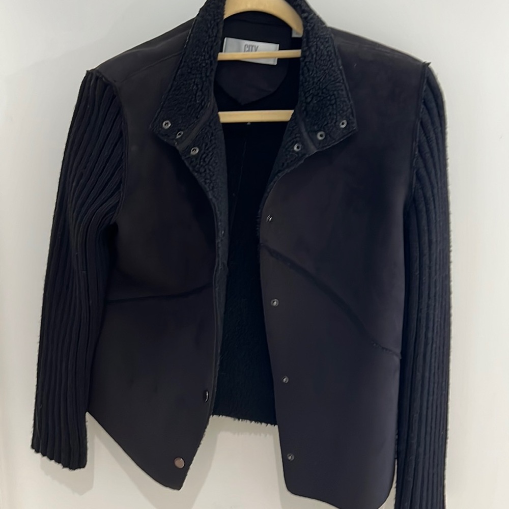 City DKNY suede and knit sweater